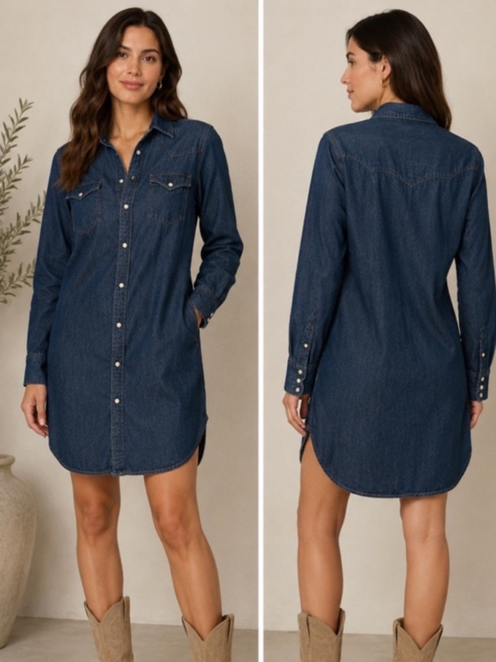 Polo Ralph Lauren Women’s Dark Wash Midi Denim Long Sleeve Shirt Dress